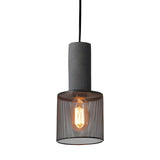 Modern Industrial Concrete and Black Metal Mesh Pendant Light E27 Cage Chandelier Ceiling Lamp
