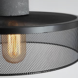 Modern Industrial Concrete and Black Metal Mesh Pendant Light E27 Cage Chandelier Ceiling Lamp