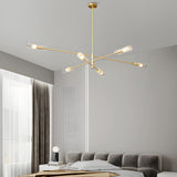 Modern Industrial Copper Sputnik Chandelier Linear Pendant Ceiling Light for Dining Room and Living Room