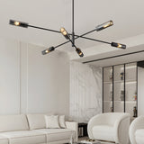 Modern Industrial Copper Sputnik Chandelier Linear Pendant Ceiling Light for Dining Room and Living Room