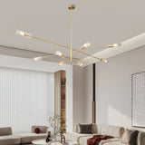 Modern Industrial Copper Sputnik Chandelier Linear Pendant Ceiling Light for Dining Room and Living Room