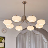 Modern Industrial Crown Chandelier Ceiling Light with White Glass Globes