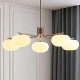 Modern Industrial Crown Chandelier Ceiling Light with White Glass Globes