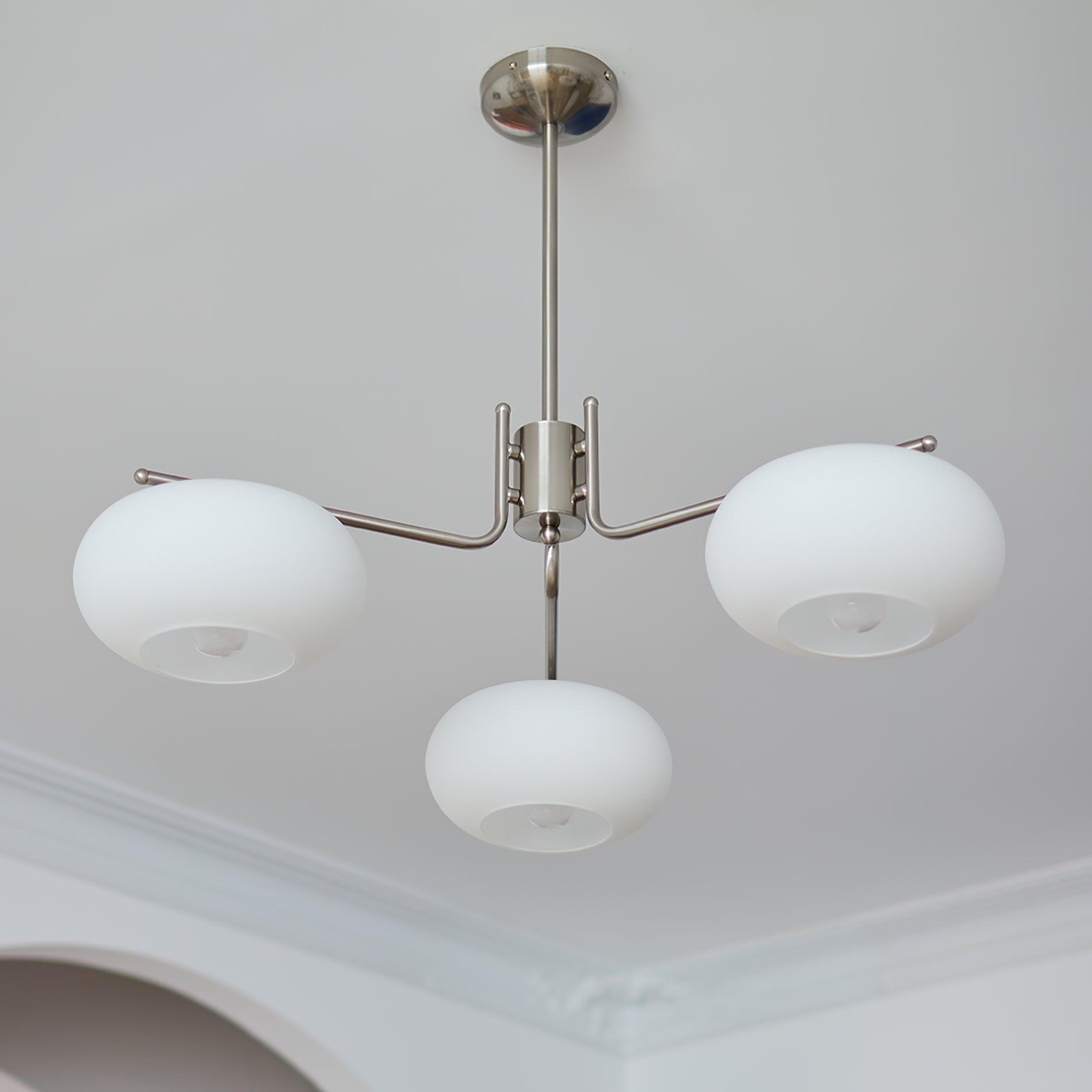 Modern Industrial Crown Chandelier Ceiling Light with White Glass Globes