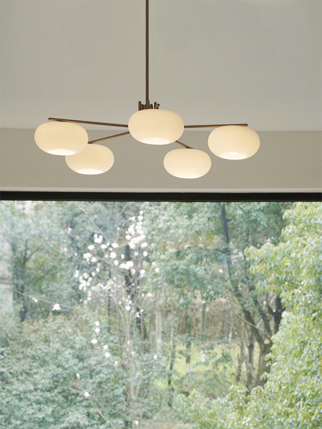 Modern Industrial Crown Chandelier Ceiling Light with White Glass Globes
