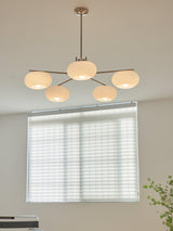 Modern Industrial Crown Chandelier Ceiling Light with White Glass Globes