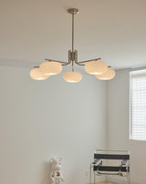 Modern Industrial Crown Chandelier Ceiling Light with White Glass Globes