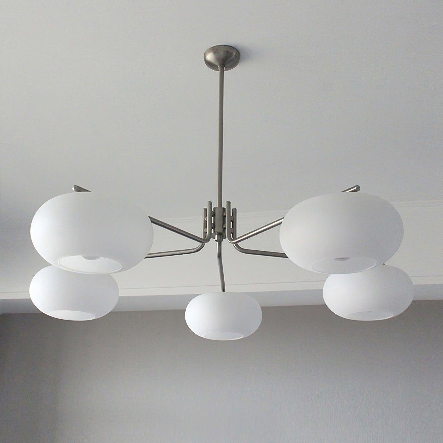 Modern Industrial Crown Chandelier Ceiling Light with White Glass Globes