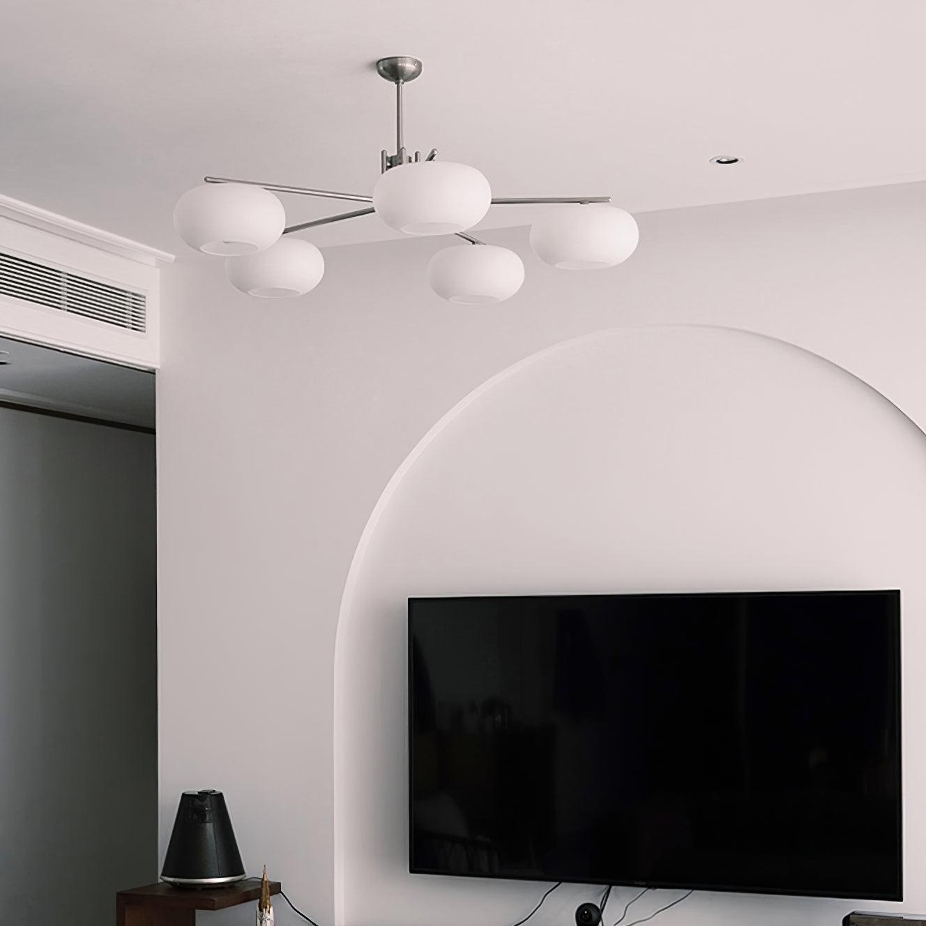 Modern Industrial Crown Chandelier Ceiling Light with White Glass Globes