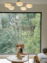 Modern Industrial Crown Chandelier Ceiling Light with White Glass Globes