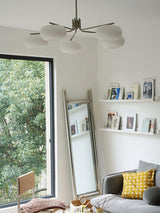 Modern Industrial Crown Chandelier Ceiling Light with White Glass Globes