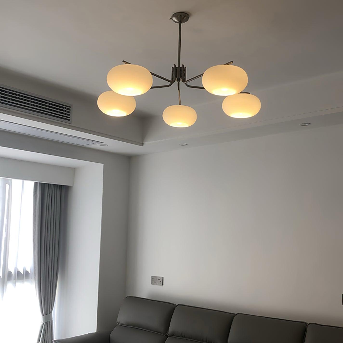 Modern Industrial Crown Chandelier Ceiling Light with White Glass Globes