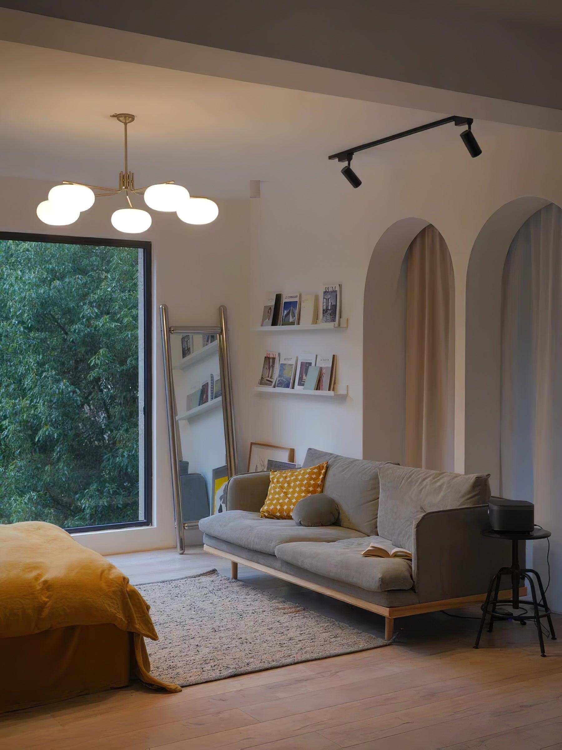 Modern Industrial Crown Chandelier Ceiling Light with White Glass Globes