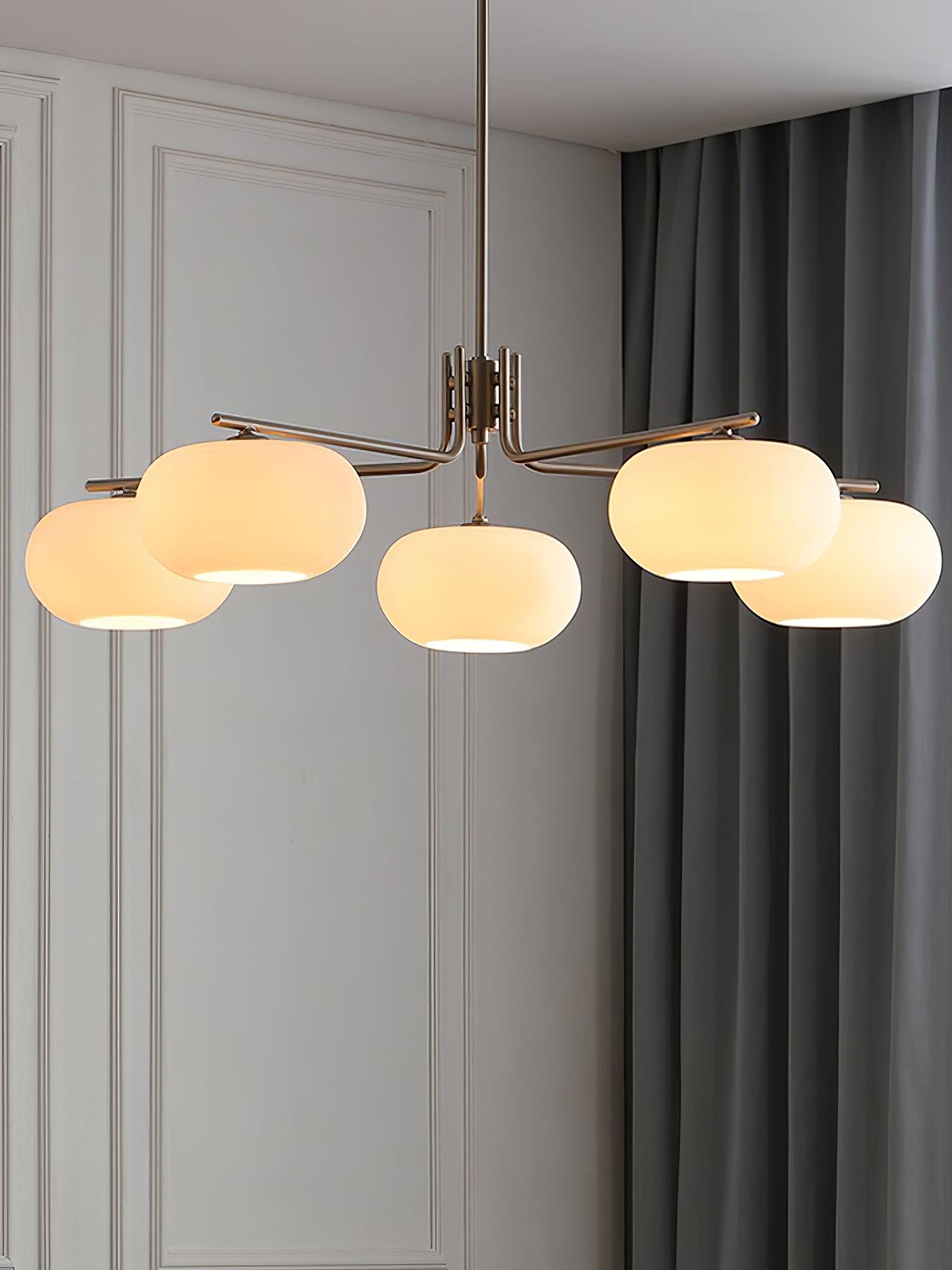 Modern Industrial Crown Chandelier Ceiling Light with White Glass Globes