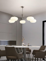 Modern Industrial Crown Chandelier Ceiling Light with White Glass Globes