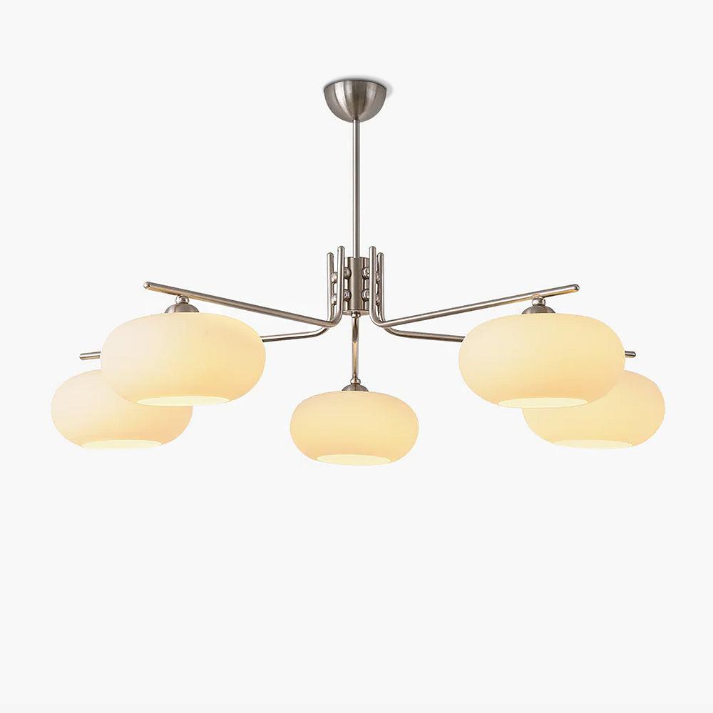 Modern Industrial Crown Chandelier Ceiling Light with White Glass Globes
