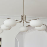 Modern Industrial Crown Chandelier Ceiling Light with White Glass Globes
