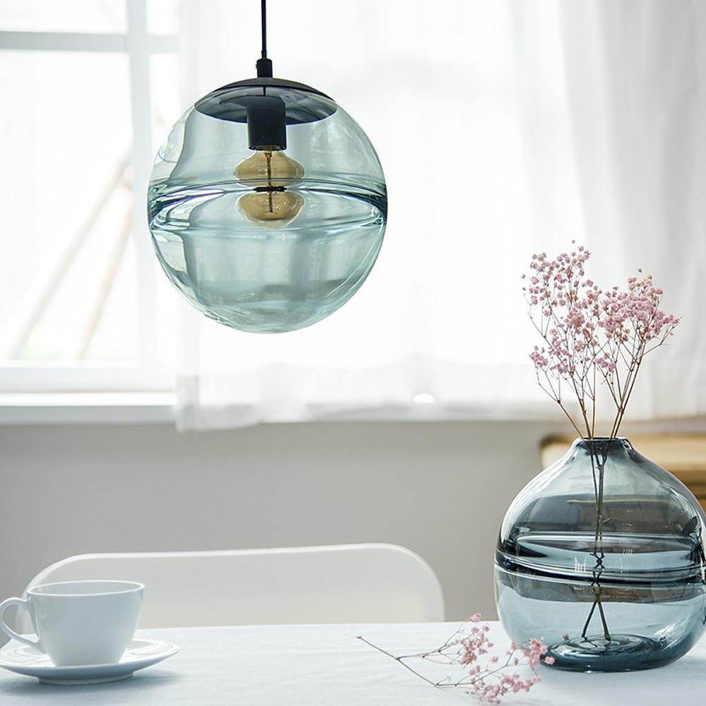 Modern Industrial Glass Globe Pendant Light for Kitchen Island and Dining Room