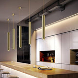 Modern Industrial Linear LED Pendant Light for Kitchen Island Minimalist Metal Cylinder Hanging Lamp