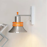 Modern Industrial Metal Bracket Wall Sconce with Polished Chrome Shade and Orange Accent Strap