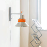 Modern Industrial Metal Bracket Wall Sconce with Polished Chrome Shade and Orange Accent Strap