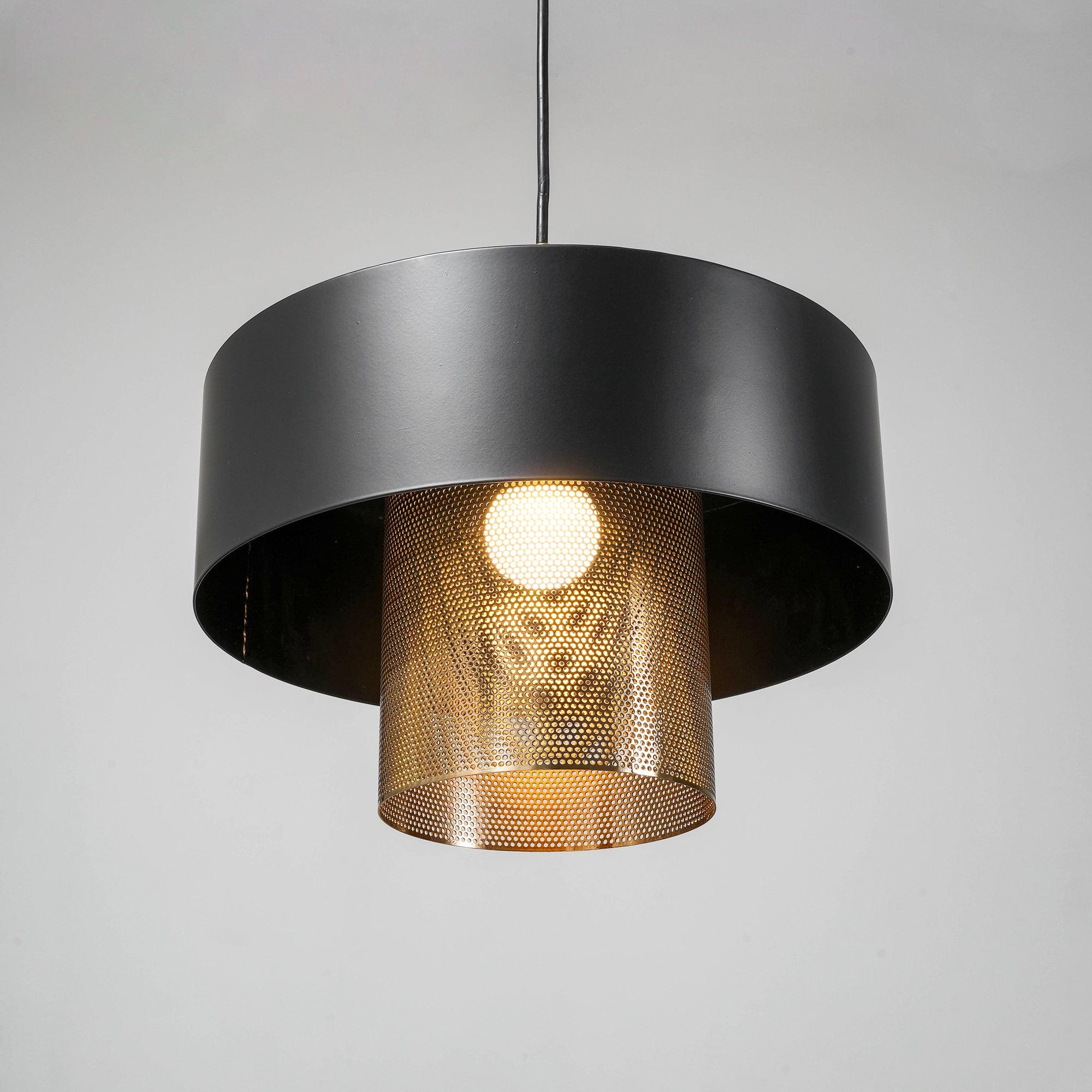 Modern Industrial Metal Pendant Light with Perforated Copper Shade and Adjustable Black Hanging Fixture
