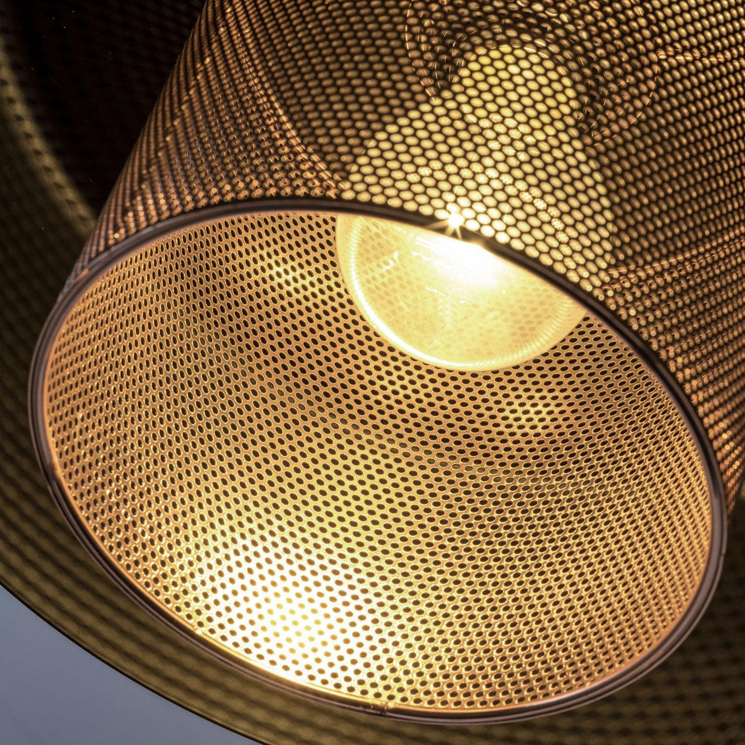 Modern Industrial Metal Pendant Light with Perforated Copper Shade and Adjustable Black Hanging Fixture