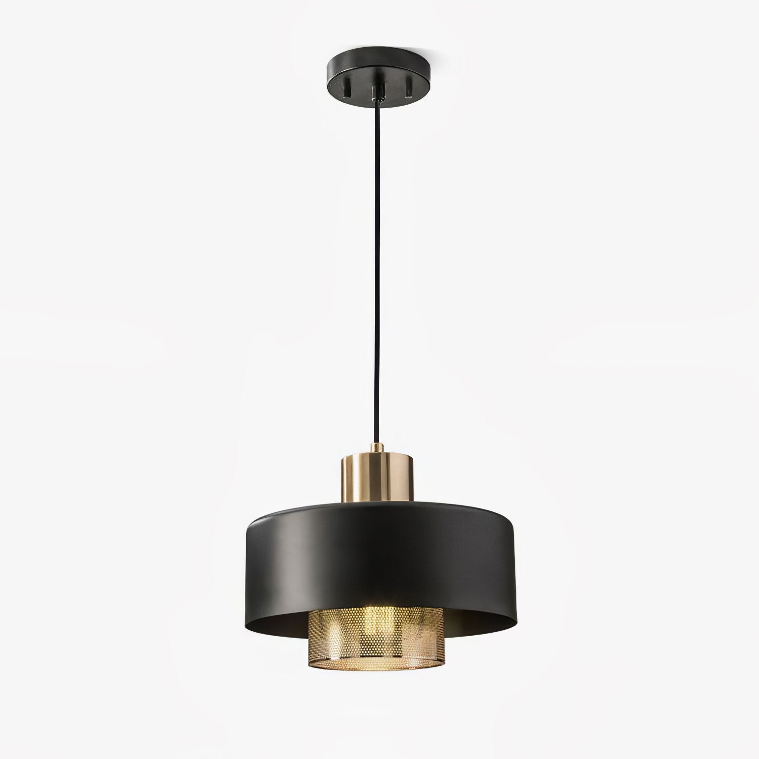 Modern Industrial Metal Pendant Light with Perforated Copper Shade and Adjustable Black Hanging Fixture