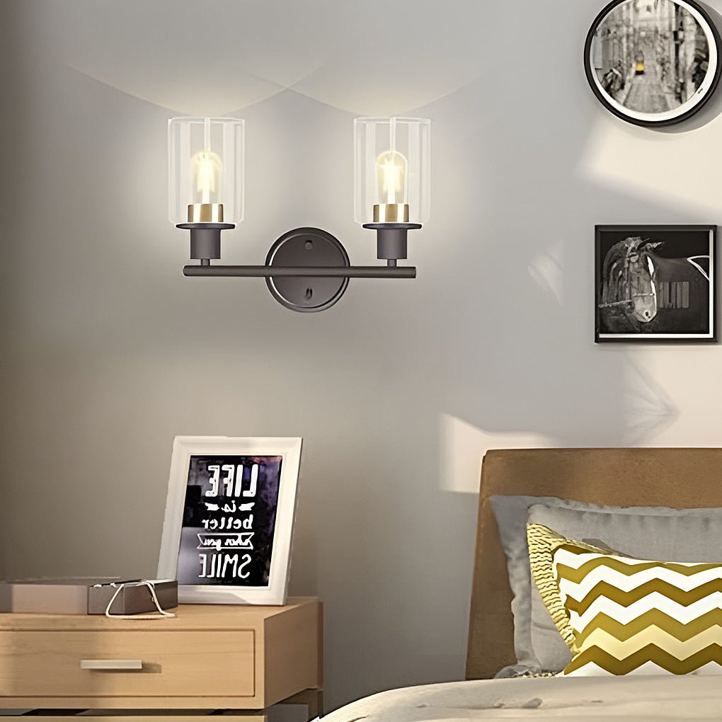 Modern Industrial Plug In Glass Wall Sconce for Bathroom Vanity and Bedroom Mirror Lighting