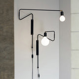 Modern Industrial Rotating Swing Arm Wall Sconce Set of 2 Brass and Black Adjustable Lamp