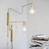 Modern Industrial Rotating Swing Arm Wall Sconce Set of 2 Brass and Black Adjustable Lamp