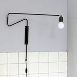 Modern Industrial Rotating Swing Arm Wall Sconce Set of 2 Brass and Black Adjustable Lamp