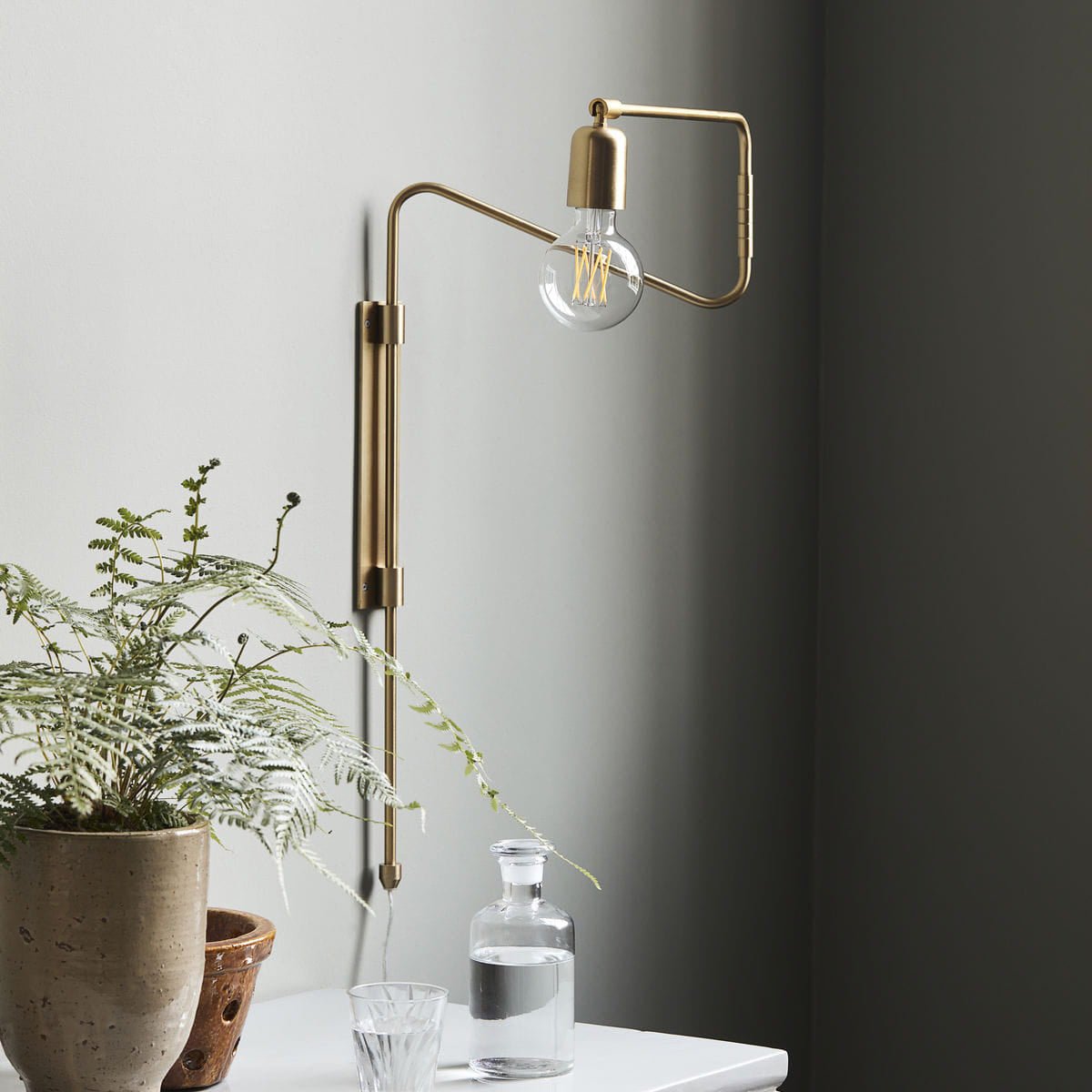 Modern Industrial Rotating Swing Arm Wall Sconce Set of 2 Brass and Black Adjustable Lamp