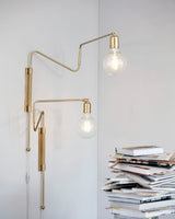 Modern Industrial Rotating Swing Arm Wall Sconce Set of 2 Brass and Black Adjustable Lamp