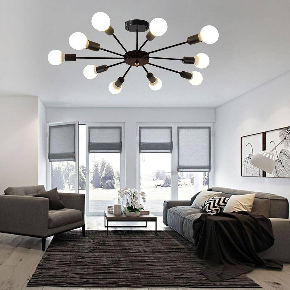 Modern Industrial Sputnik Chandelier 10 Light Black Metal Ceiling Fixture for Living Room
