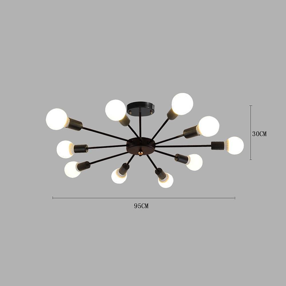 Modern Industrial Sputnik Chandelier 10 Light Black Metal Ceiling Fixture for Living Room