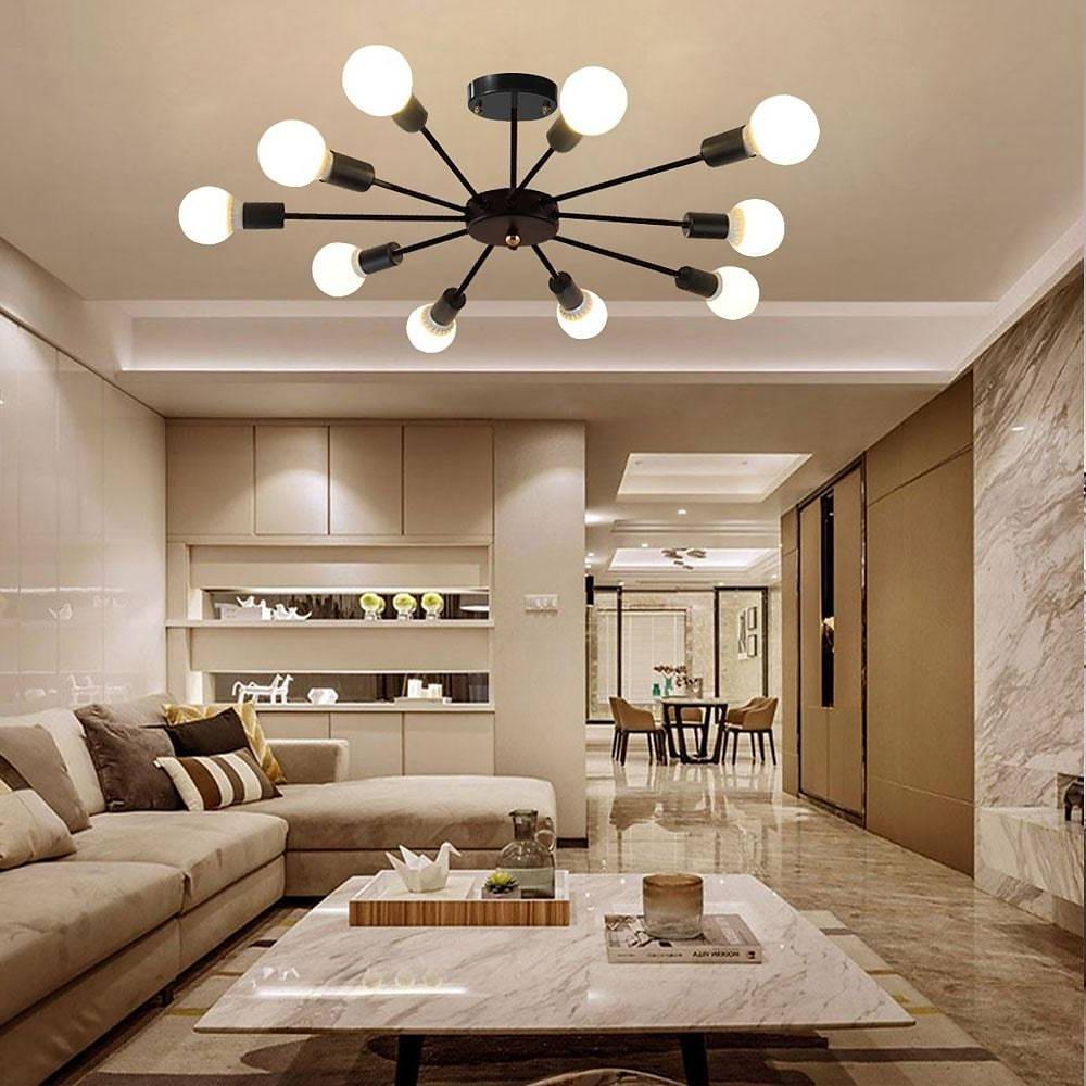 Modern Industrial Sputnik Chandelier 10 Light Black Metal Ceiling Fixture for Living Room