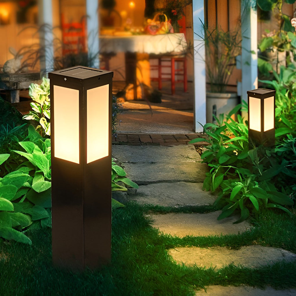 Modern Industrial Square Solar Landscape Path Lights Waterproof LED Outdoor Garden Lighting