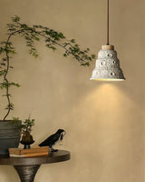Modern Industrial Stone Bell Pendant Light with Wood and Cement Texture for Kitchen Island