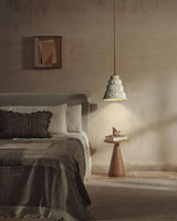 Modern Industrial Stone Bell Pendant Light with Wood and Cement Texture for Kitchen Island