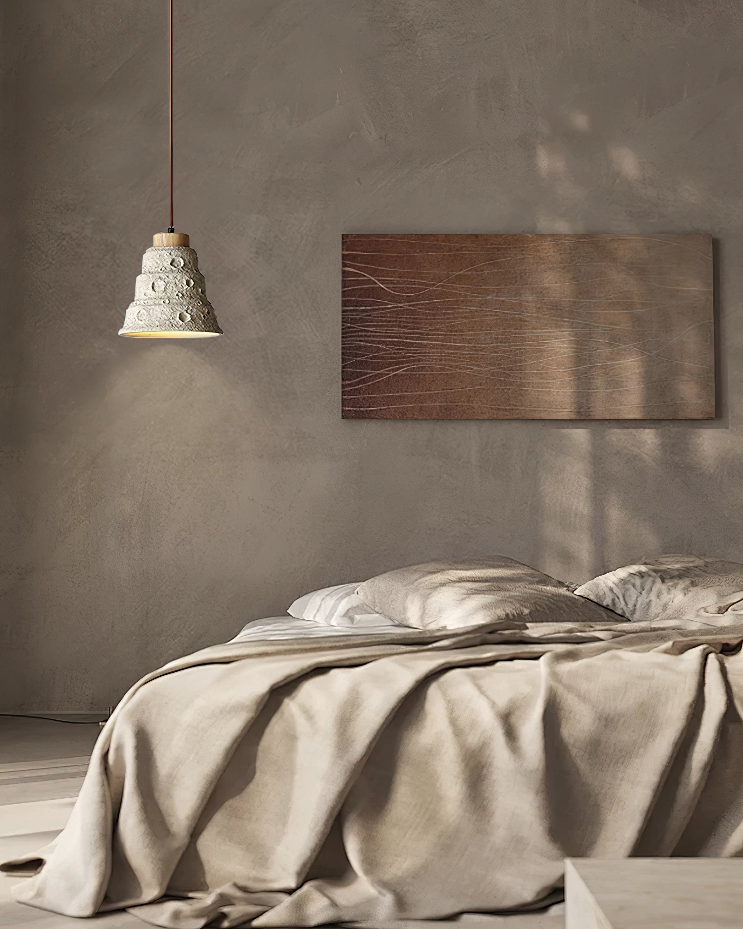 Modern Industrial Stone Bell Pendant Light with Wood and Cement Texture for Kitchen Island