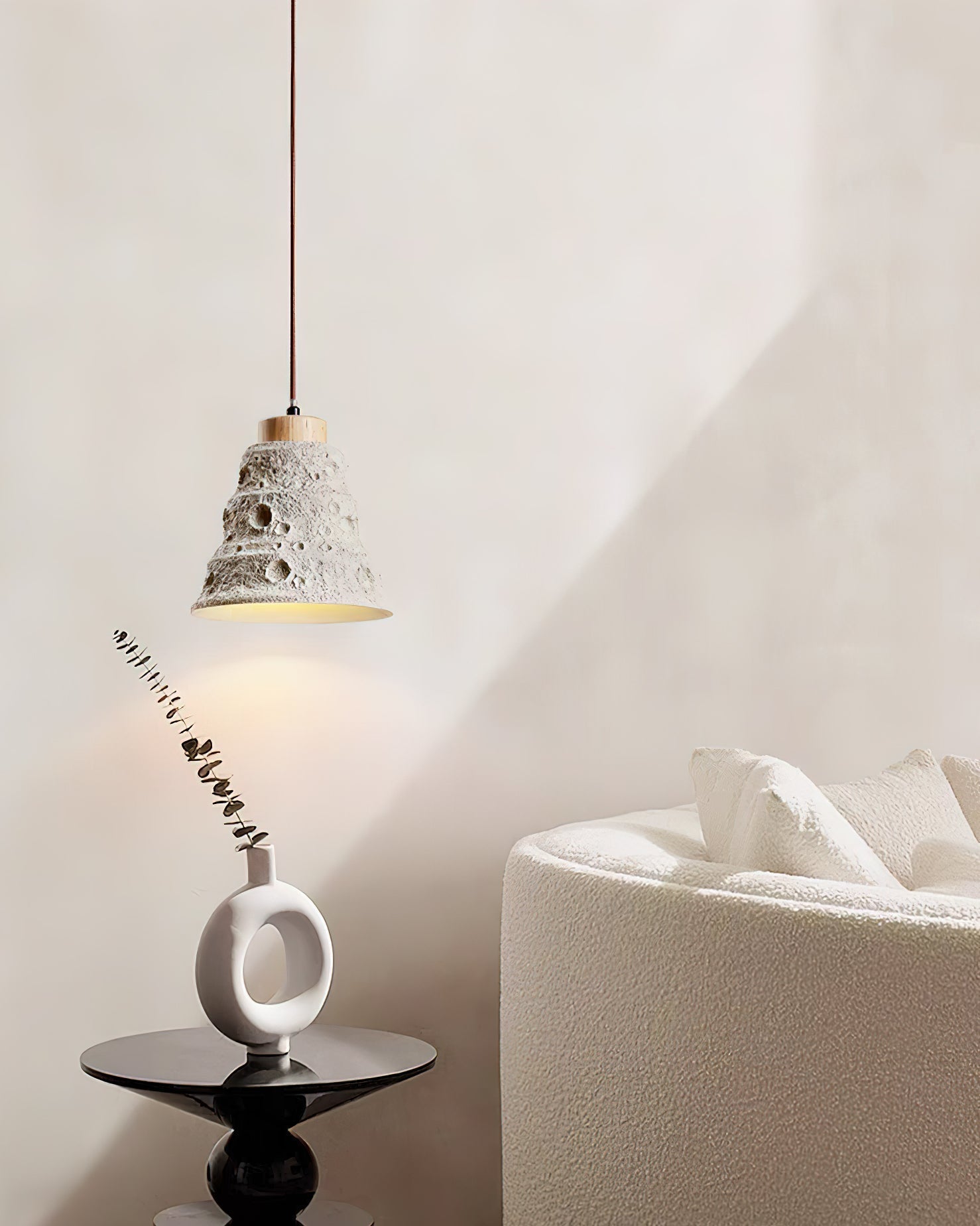 Modern Industrial Stone Bell Pendant Light with Wood and Cement Texture for Kitchen Island