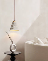 Modern Industrial Stone Bell Pendant Light with Wood and Cement Texture for Kitchen Island
