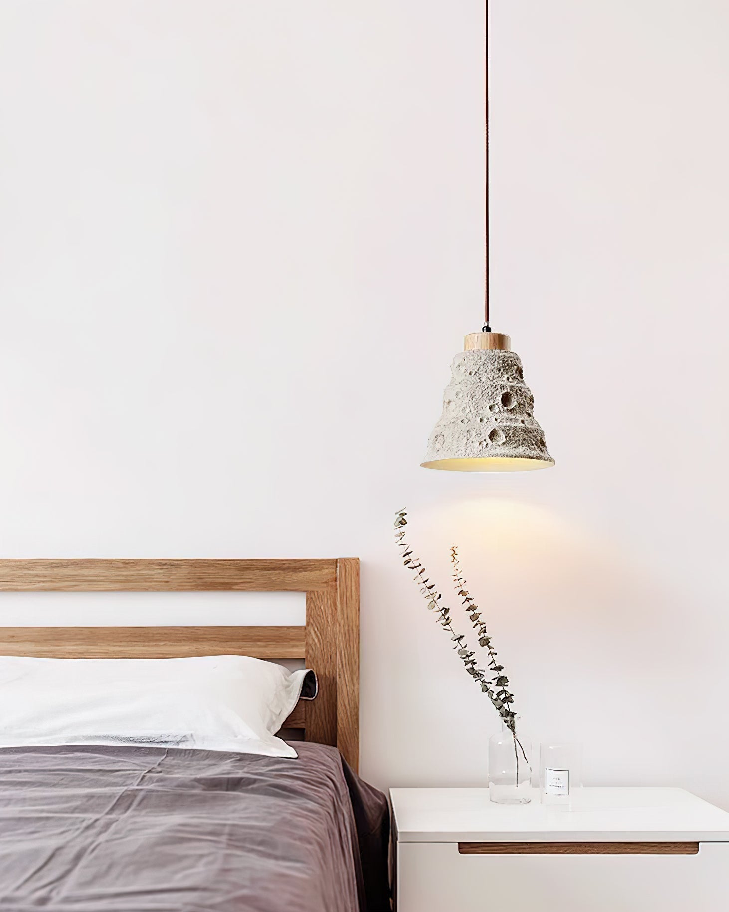 Modern Industrial Stone Bell Pendant Light with Wood and Cement Texture for Kitchen Island