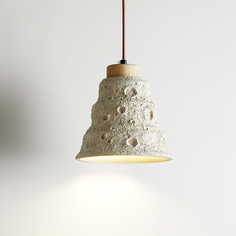Modern Industrial Stone Bell Pendant Light with Wood and Cement Texture for Kitchen Island