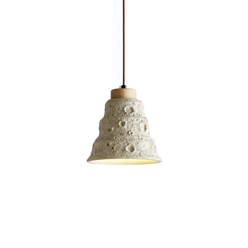 Modern Industrial Stone Bell Pendant Light with Wood and Cement Texture for Kitchen Island