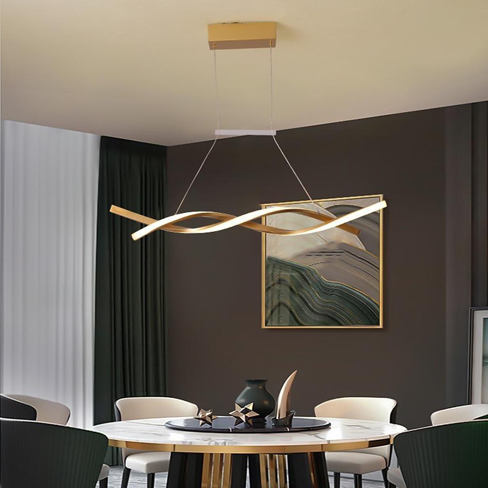 Modern Interwoven Wave LED Pendant Light Gold and Gray Kitchen Island Hanging Lamp