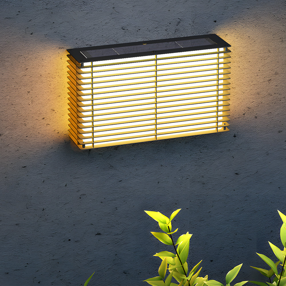 Modern IP65 Waterproof Solar Outdoor Wall Sconce Square Grid Stainless Steel Exterior Light