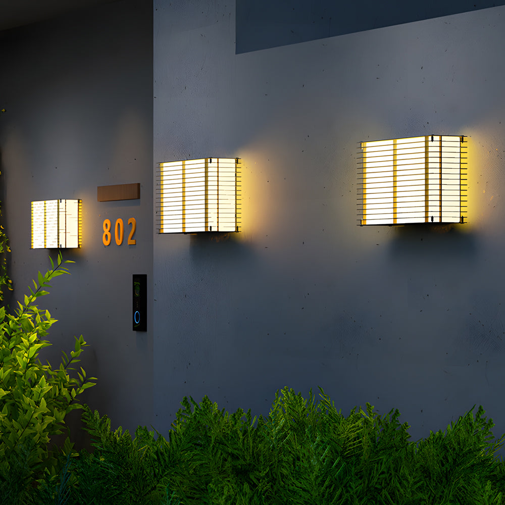 Modern IP65 Waterproof Solar Outdoor Wall Sconce Square Grid Stainless Steel Exterior Light