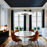 Modern Iris LED Pendant Light with White Fabric Shade and Adjustable Cable for Indoor Lighting